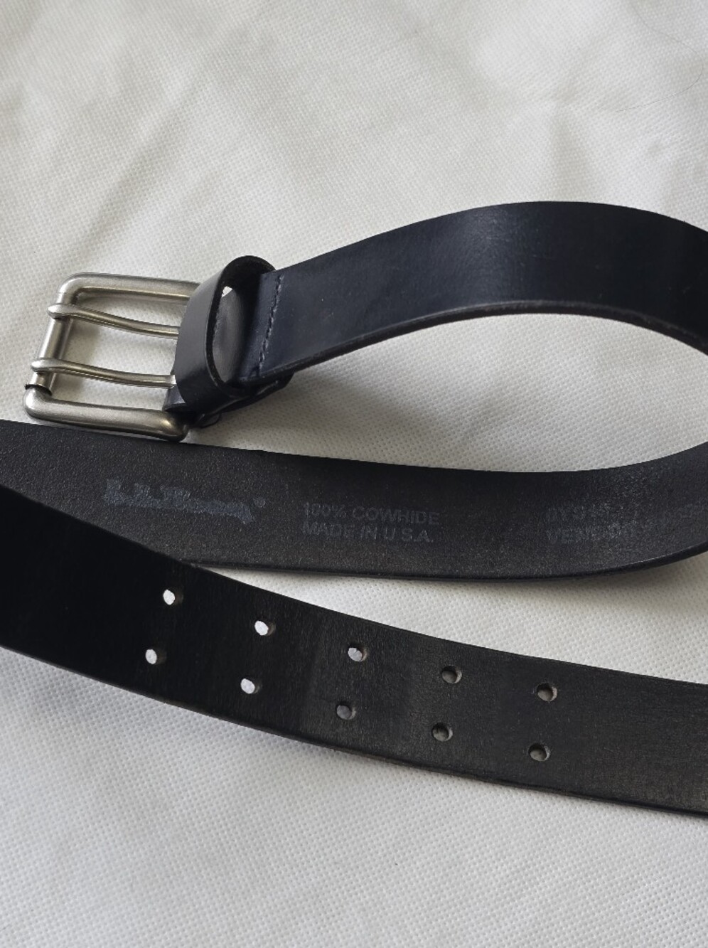 L.L. Bean Black Leather Belt with Brushed Metal Buckle Size 32in to 36in